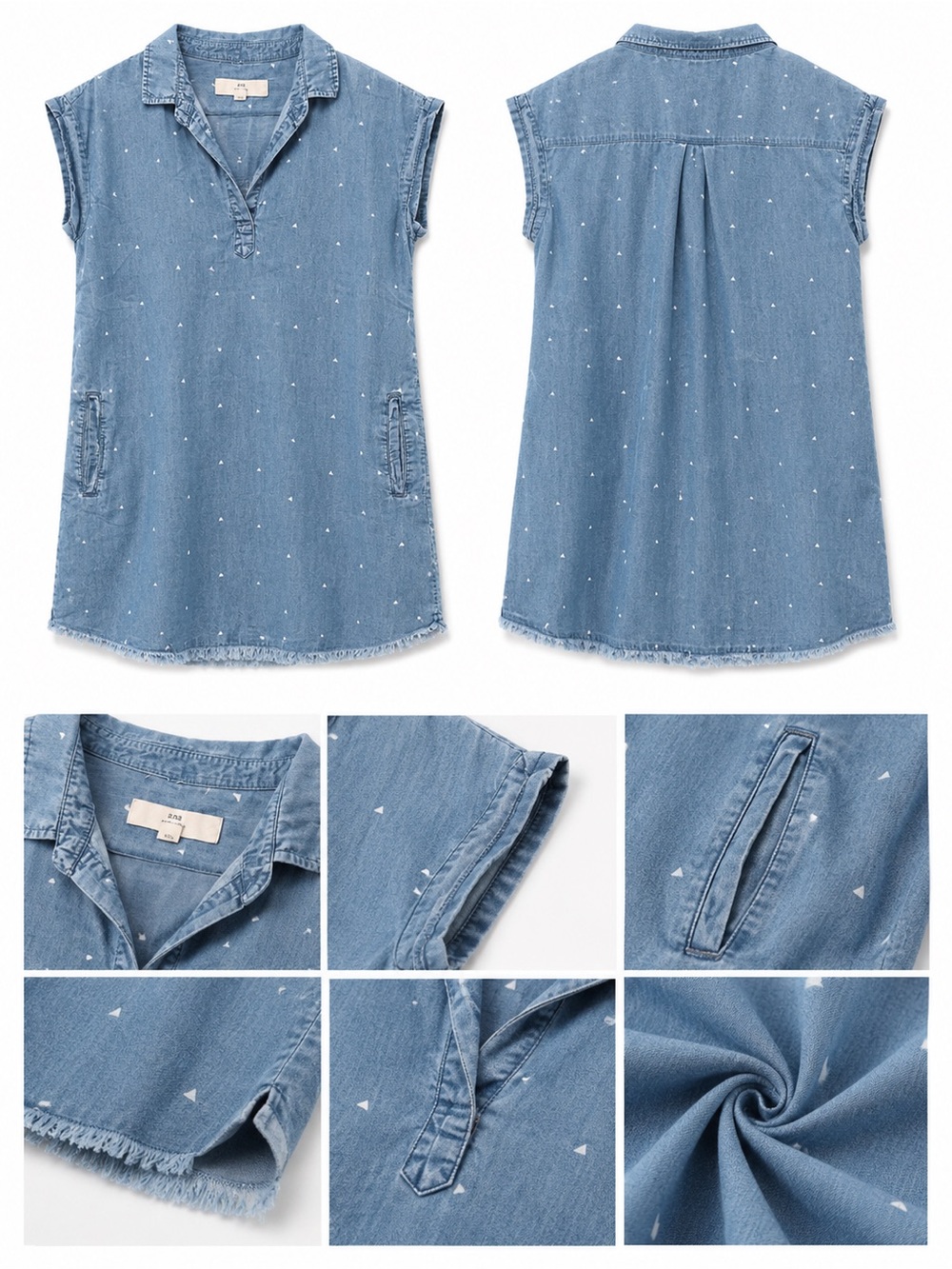 Thread & Supply Light Blue Chambray Top with White Micro-Print